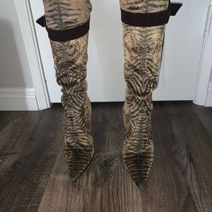 Casadei stiletto leopard knee boots
